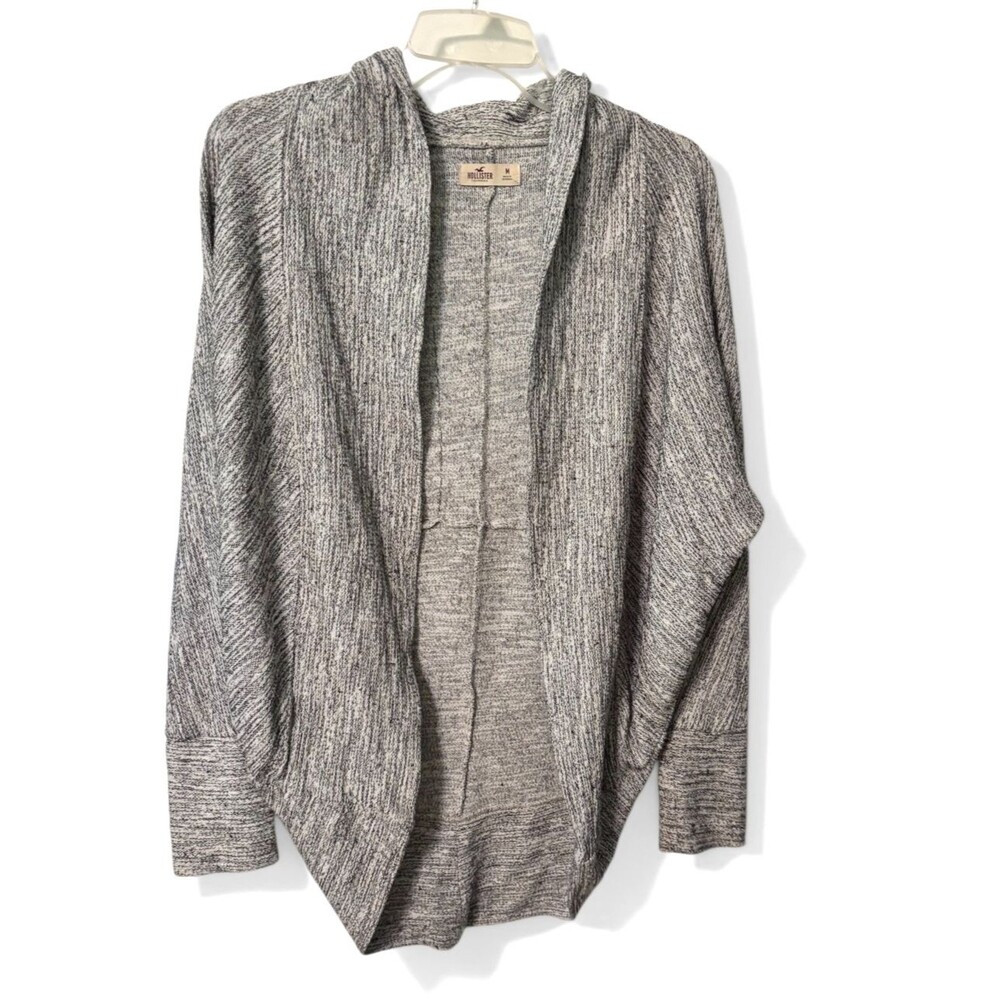 Hollister Dolman Sleeve Cardigan Gray Marled Open Front Batwing Cocoon Sweater M